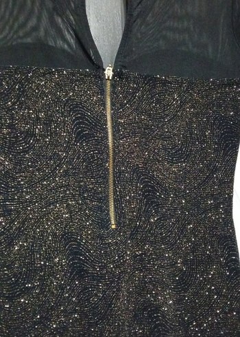 Parlak  Siyah Midi Elbise - Görsel 8