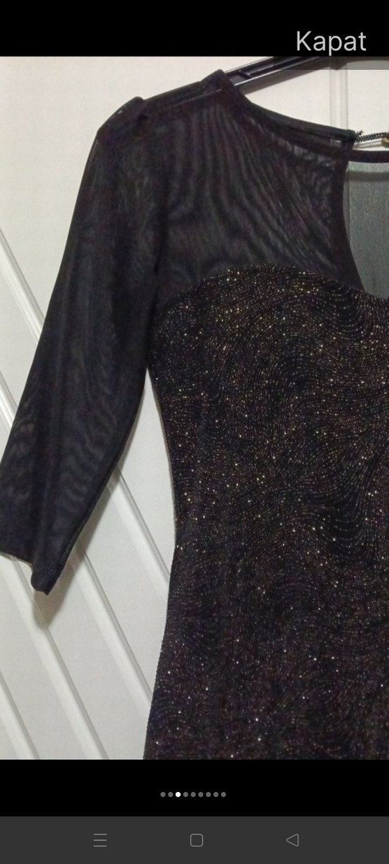 Parlak  Siyah Midi Elbise - Görsel 3