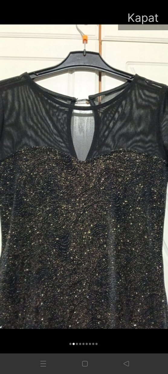 Parlak  Siyah Midi Elbise - Görsel 2