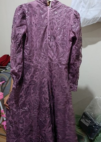 Mor Uzun Kollu Bohem Vintage Elbise - Görsel 4