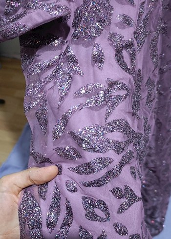 Mor Uzun Kollu Bohem Vintage Elbise - Görsel 5