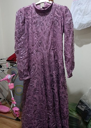 Mor Uzun Kollu Bohem Vintage Elbise - Görsel 2