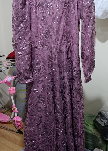 Mor Uzun Kollu Bohem Vintage Elbise - Görsel 3