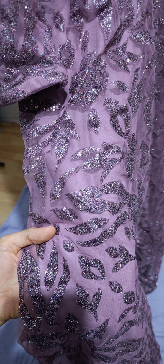 Mor Uzun Kollu Bohem Vintage Elbise - Görsel 5