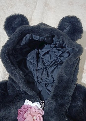 Kız Çocuk Gri Kürk Kapüşonlu Ceket - Görsel 3