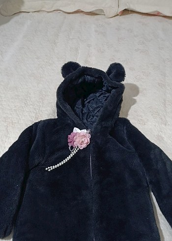 Kız Çocuk Gri Kürk Kapüşonlu Ceket - Görsel 2