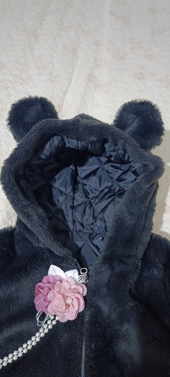 Kız Çocuk Gri Kürk Kapüşonlu Ceket - Görsel 3