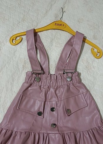 Düğmeli Pembe Deri Kız Elbise - Görsel 2