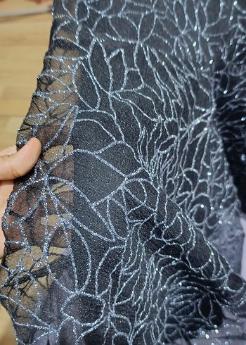 Uzun Kollu Siyah Desenli Kadın Abiye Elbise - Görsel 5