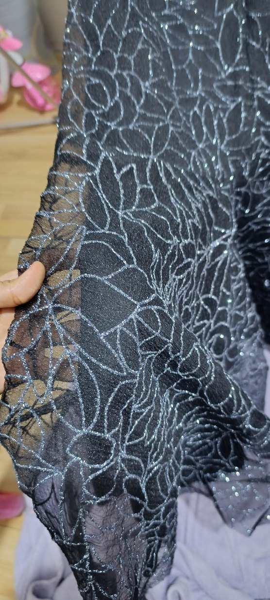 Uzun Kollu Siyah Desenli Kadın Abiye Elbise - Görsel 5