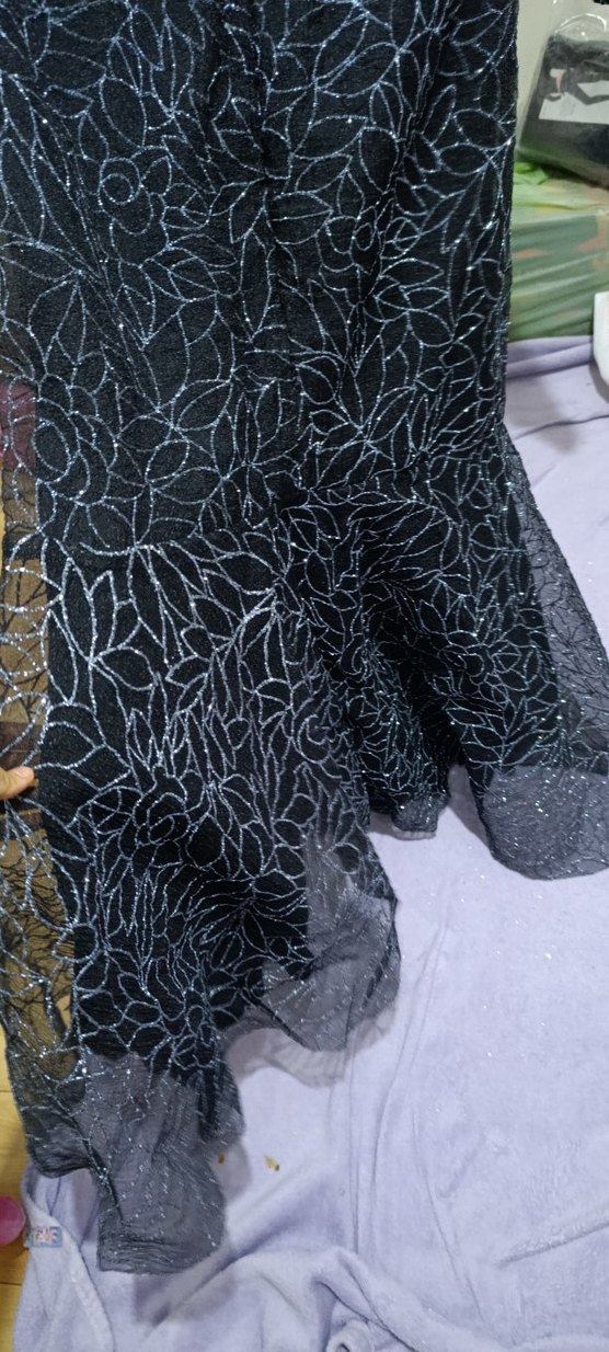 Uzun Kollu Siyah Desenli Kadın Abiye Elbise - Görsel 4