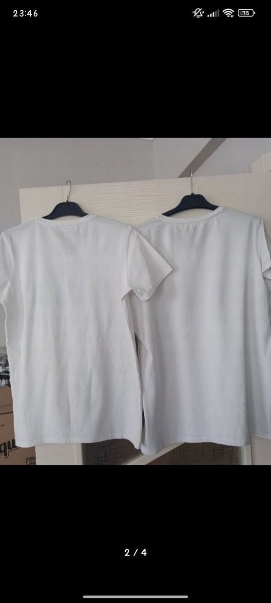 Beyaz Kısa Kollu Pamuklu Çift Tişörtü - Görsel 3