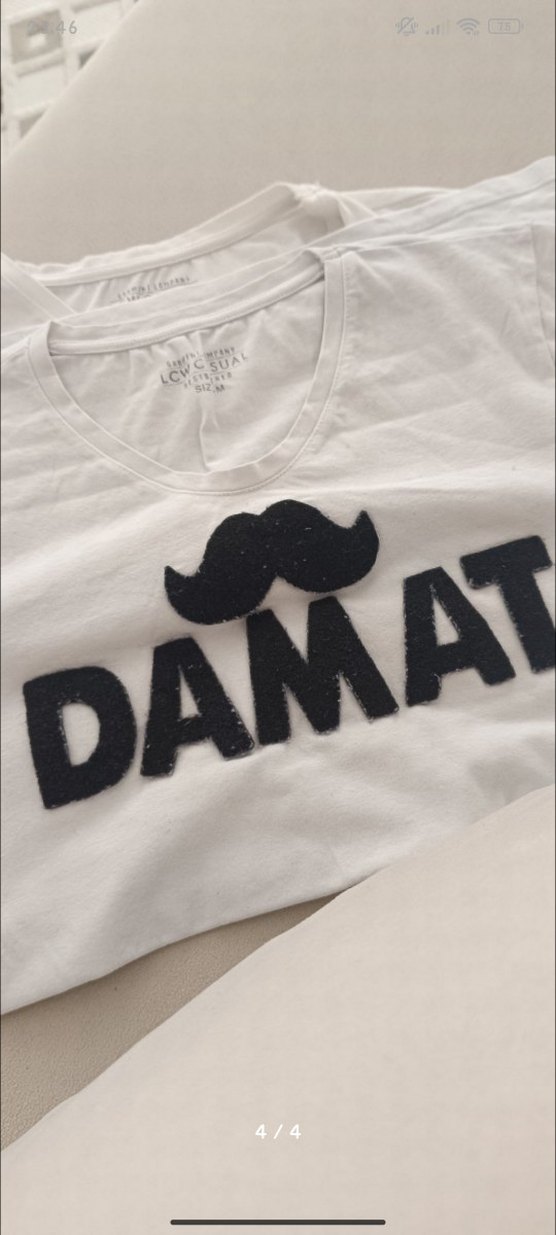 Beyaz Kısa Kollu Pamuklu Çift Tişörtü - Görsel 4