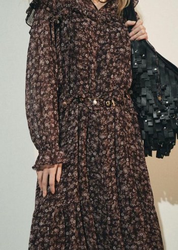 Zara Zara Kahverengi Çiçek Desenli Uzun Bohem Elbise