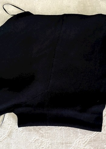m Beden siyah Renk Siyah Kısa Kollu Fiyonklu triko Bluz
