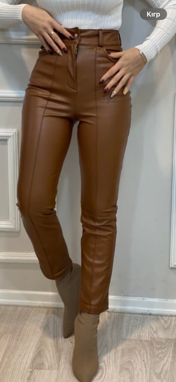 Kahverengi Deri  Pantolon - Görsel 3