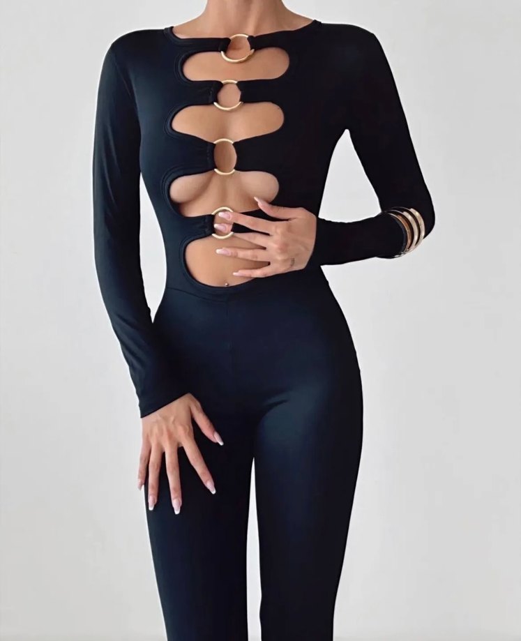 Göğüs dekolteli önü halkalı tulum - Görsel 4