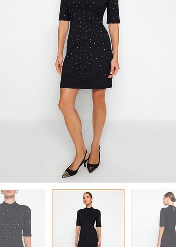 Siyah Mini Parlak Payetli Elbise - Görsel 4