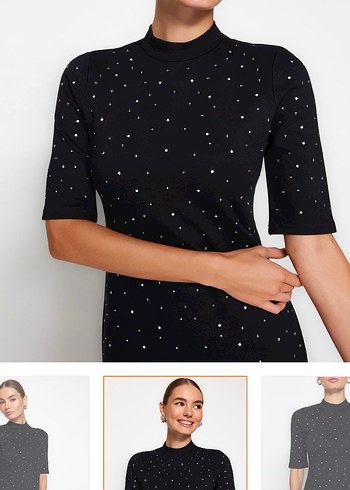 Siyah Mini Parlak Payetli Elbise - Görsel 2