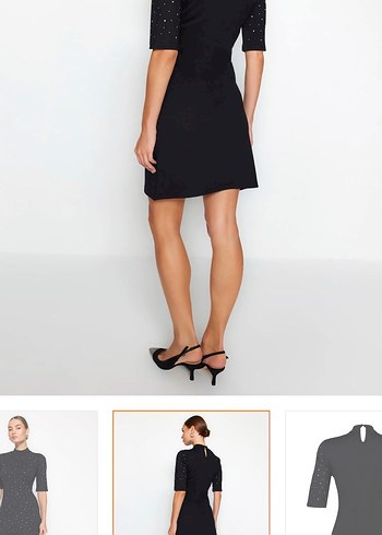 Siyah Mini Parlak Payetli Elbise - Görsel 5