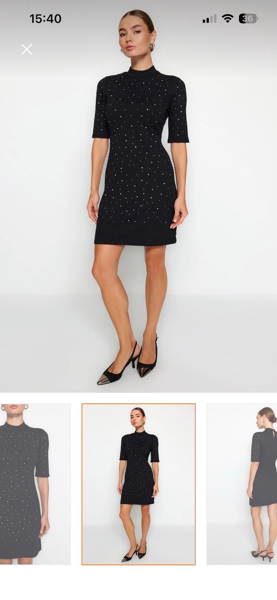 Siyah Mini Parlak Payetli Elbise - Görsel 4