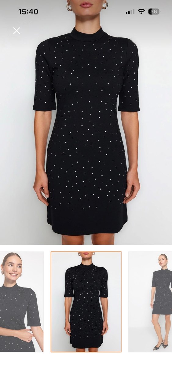 Siyah Mini Parlak Payetli Elbise - Görsel 3