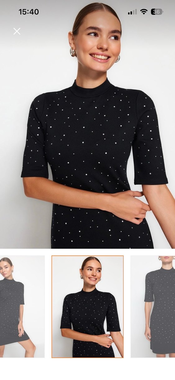 Siyah Mini Parlak Payetli Elbise - Görsel 2