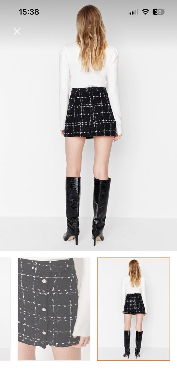 Düğmeli Siyah Beyaz Kareli Mini Etek - Görsel 5