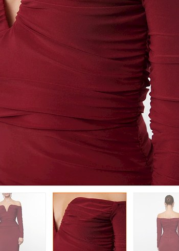 Bordo Midi Kalem Elbise Drapeli - Görsel 3