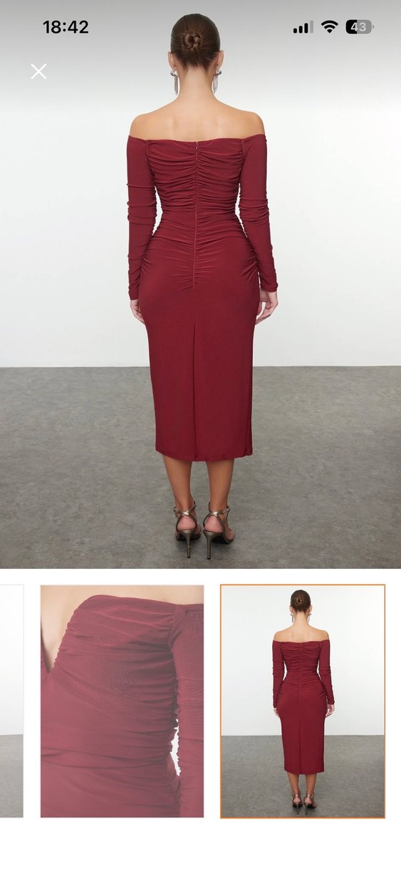Bordo Midi Kalem Elbise Drapeli - Görsel 4