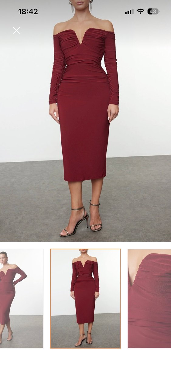 Bordo Midi Kalem Elbise Drapeli - Görsel 2