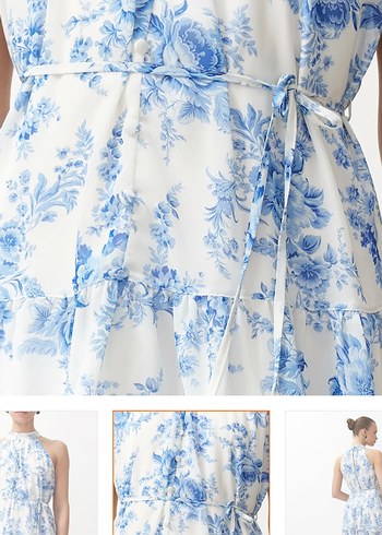 Mavi Desenli Mini Volanlı Elbise - Görsel 5