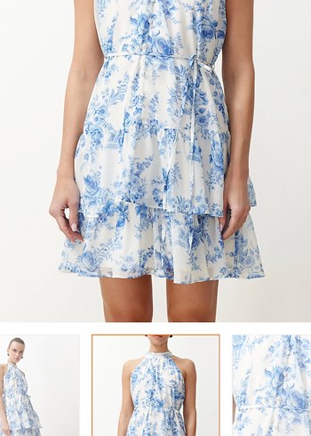 Mavi Desenli Mini Volanlı Elbise - Görsel 4