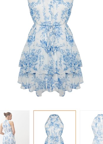 Mavi Desenli Mini Volanlı Elbise - Görsel 7