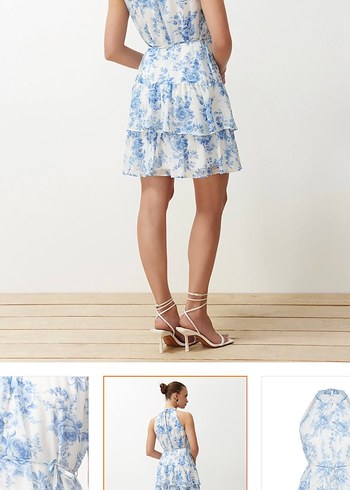 Mavi Desenli Mini Volanlı Elbise - Görsel 6