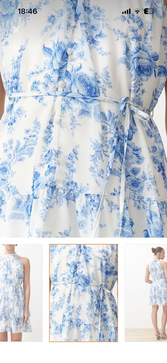 Mavi Desenli Mini Volanlı Elbise - Görsel 5