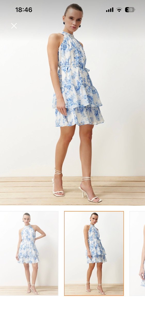 Mavi Desenli Mini Volanlı Elbise - Görsel 3