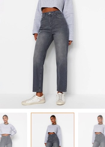 Gri Midi Kadın Denim Pantolon - Görsel 2