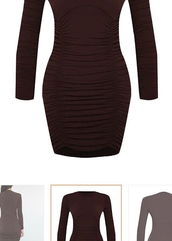 Kahverengi Drapeli Kadın Mini Elbise - Görsel 4