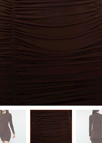 Kahverengi Drapeli Kadın Mini Elbise - Görsel 3