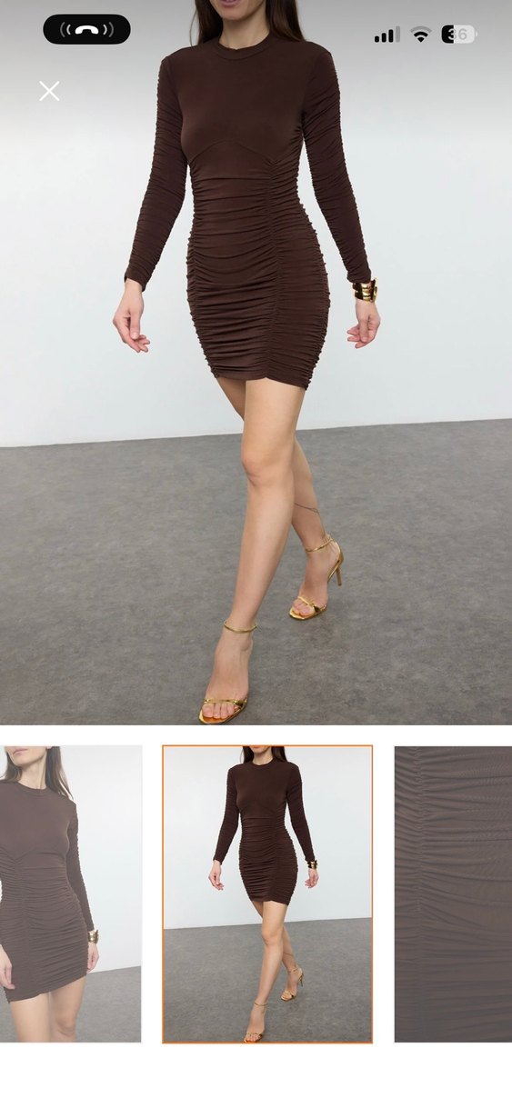 Kahverengi Drapeli Kadın Mini Elbise - Görsel 2