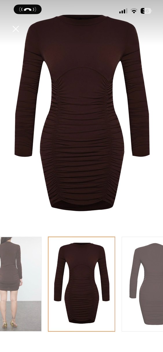 Kahverengi Drapeli Kadın Mini Elbise - Görsel 4