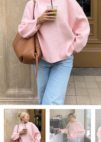 Madmext pembe bisiklet yaka kazak