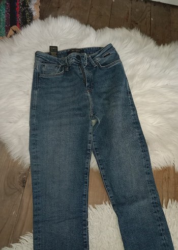 Kadın Gri Kot Pantolon, Regular Fit, Midi Boy - Görsel 2