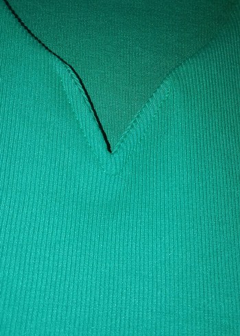 Yeşil V Yakalı Uzun Kollu Triko Elbise - Görsel 4
