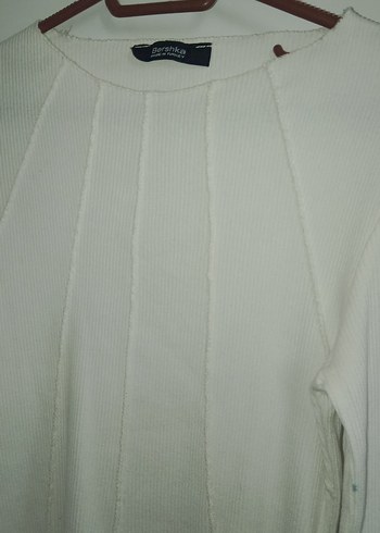 Beyaz Pilili Keten Kadın Kazak - Görsel 2