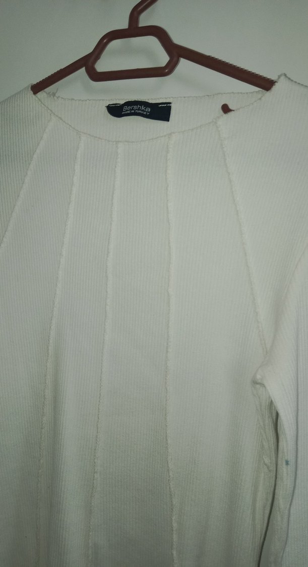 Beyaz Pilili Keten Kadın Kazak - Görsel 2