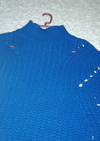 Mavi Boğazlı Örgü Kadın Kazak - Görsel 2