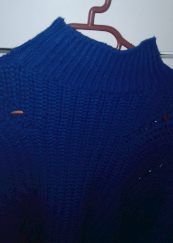 Mavi Boğazlı Örgü Kadın Kazak - Görsel 4