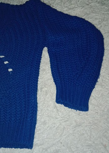 Mavi Boğazlı Örgü Kadın Kazak - Görsel 3